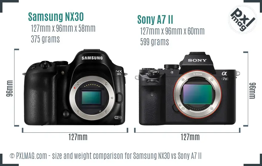 Samsung NX30 vs Sony A7 II size comparison
