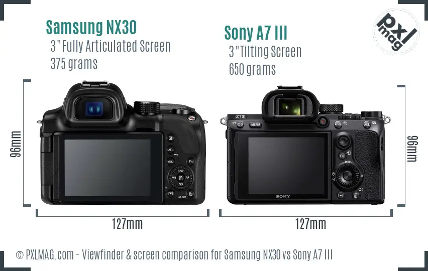 Samsung NX30 vs Sony A7 III Screen and Viewfinder comparison