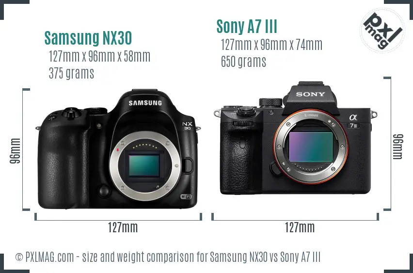 Samsung NX30 vs Sony A7 III size comparison