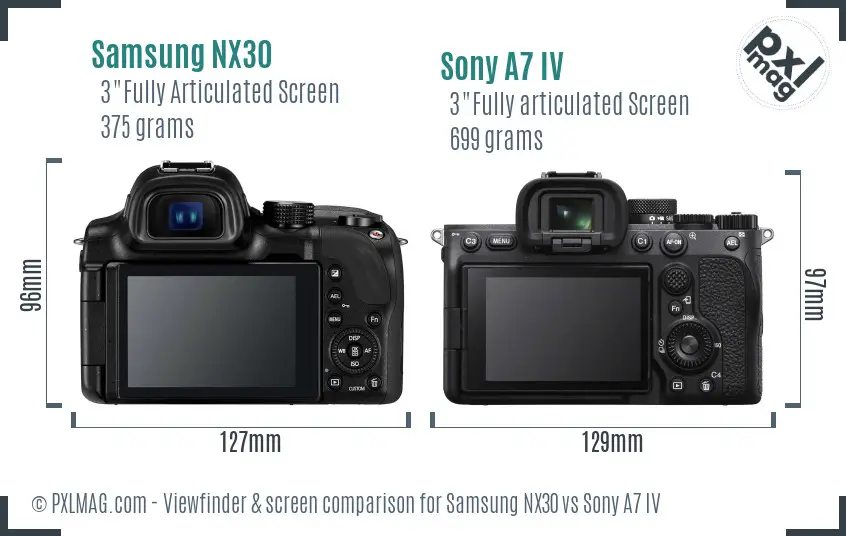 Samsung NX30 vs Sony A7 IV Screen and Viewfinder comparison