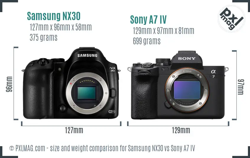 Samsung NX30 vs Sony A7 IV size comparison