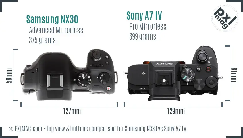 Samsung NX30 vs Sony A7 IV top view buttons comparison