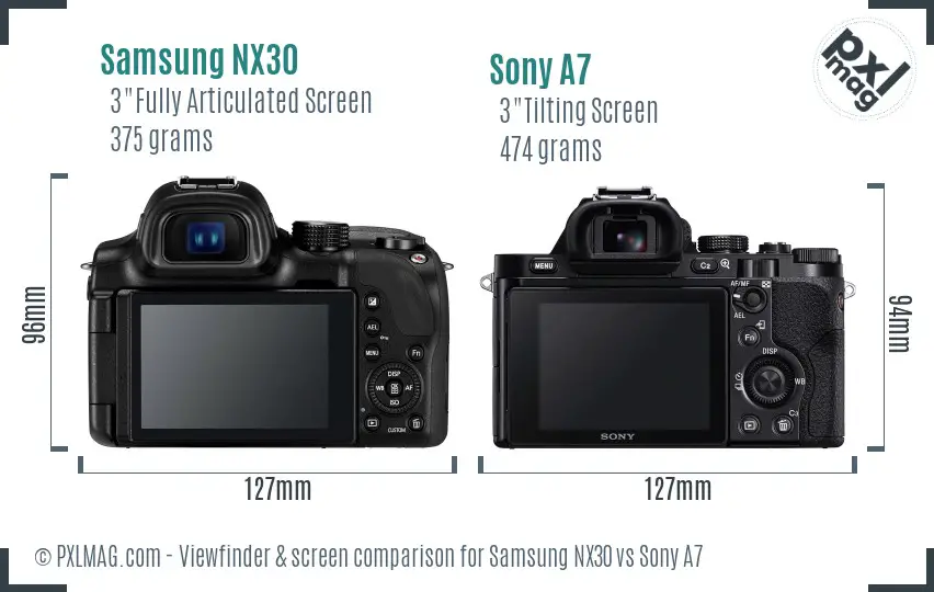 Samsung NX30 vs Sony A7 Screen and Viewfinder comparison