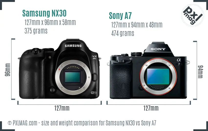 Samsung NX30 vs Sony A7 size comparison