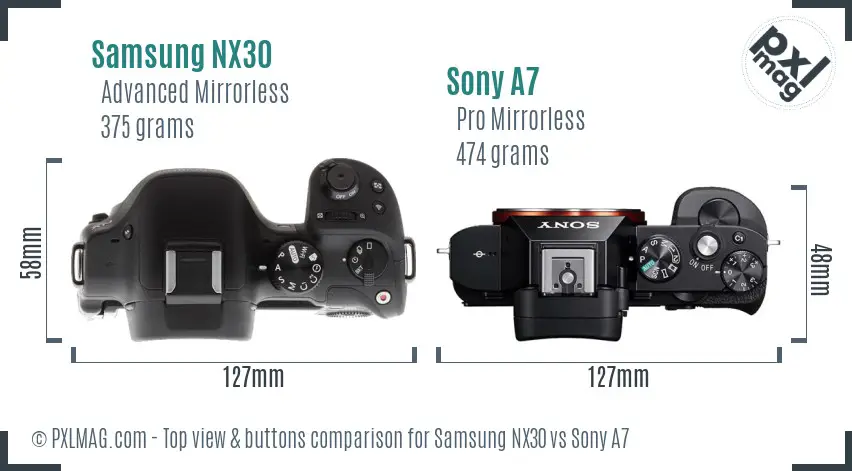 Samsung NX30 vs Sony A7 top view buttons comparison