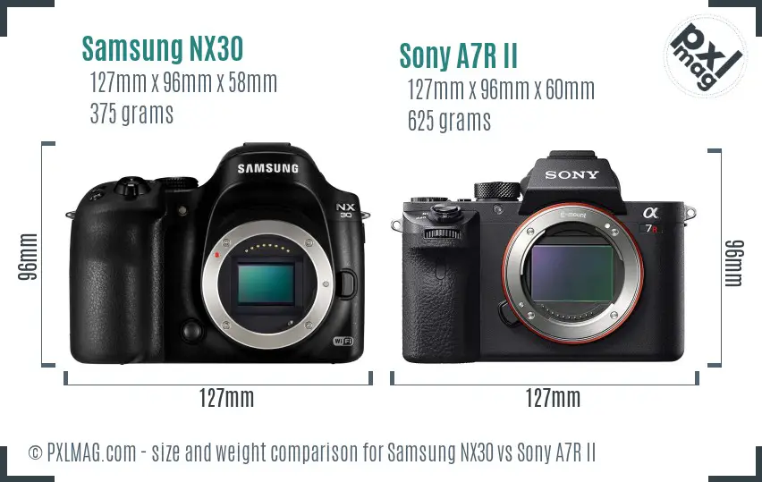 Samsung NX30 vs Sony A7R II size comparison