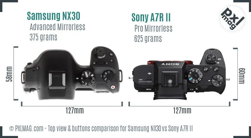 Samsung NX30 vs Sony A7R II top view buttons comparison