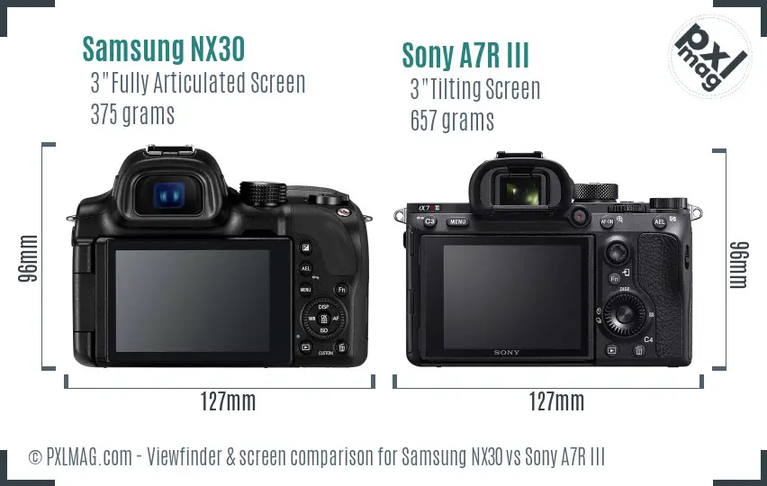 Samsung NX30 vs Sony A7R III Screen and Viewfinder comparison