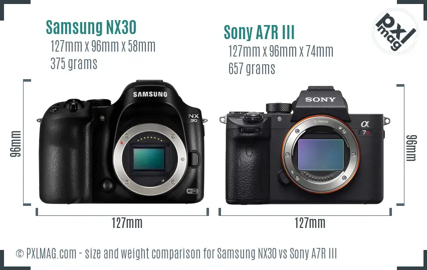 Samsung NX30 vs Sony A7R III size comparison