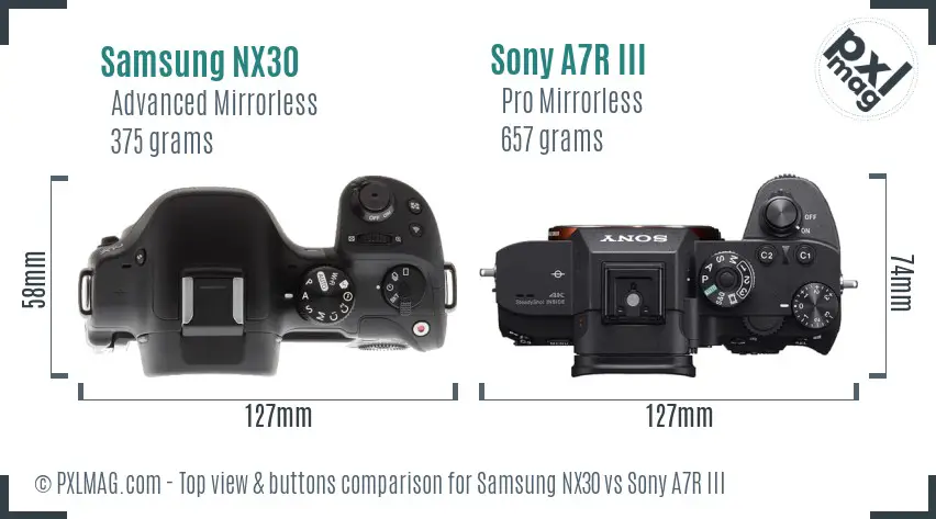 Samsung NX30 vs Sony A7R III top view buttons comparison