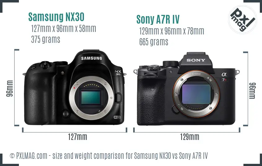 Samsung NX30 vs Sony A7R IV size comparison