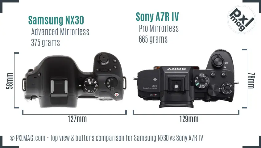 Samsung NX30 vs Sony A7R IV top view buttons comparison
