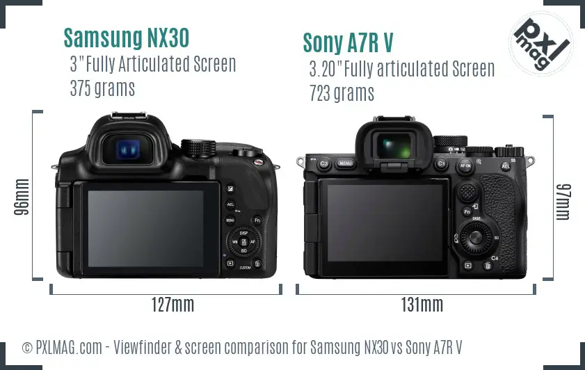 Samsung NX30 vs Sony A7R V Screen and Viewfinder comparison Samsung NX30 vs Sony A7R V Screen and Viewfinder comparison