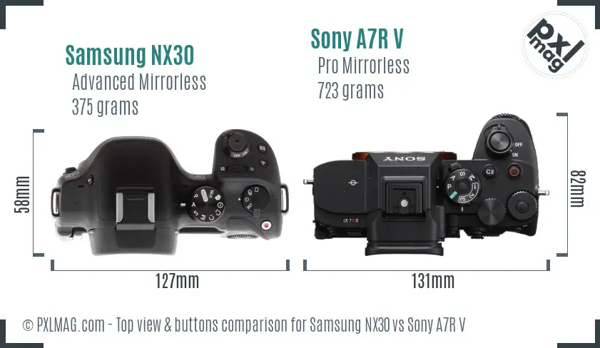 Samsung NX30 vs Sony A7R V top view buttons comparison Samsung NX30 vs Sony A7R V top view buttons comparison