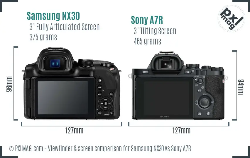 Samsung NX30 vs Sony A7R Screen and Viewfinder comparison
