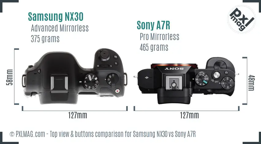 Samsung NX30 vs Sony A7R top view buttons comparison