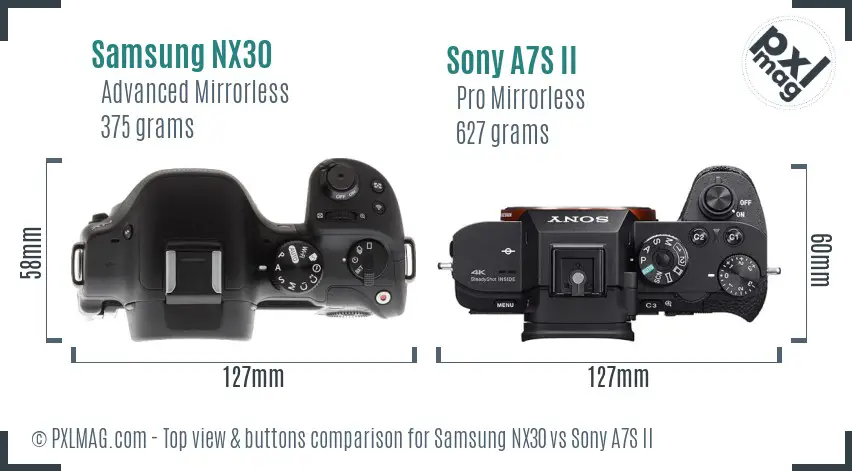 Samsung NX30 vs Sony A7S II top view buttons comparison