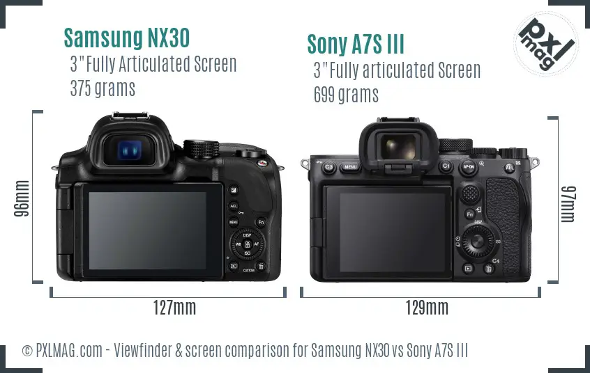 Samsung NX30 vs Sony A7S III Screen and Viewfinder comparison
