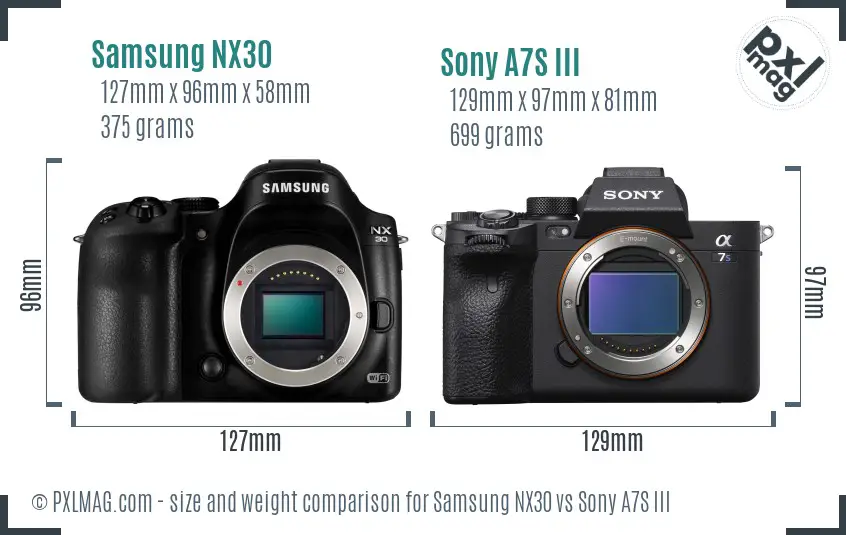 Samsung NX30 vs Sony A7S III size comparison