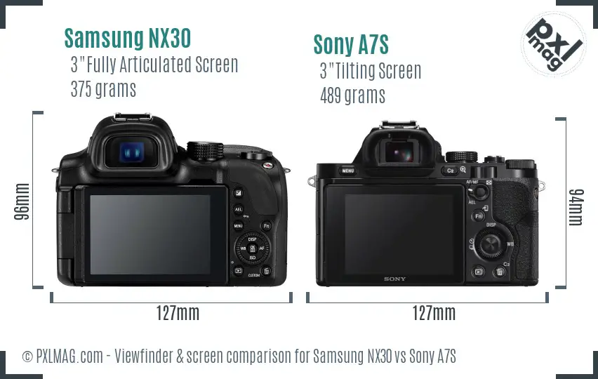 Samsung NX30 vs Sony A7S Screen and Viewfinder comparison