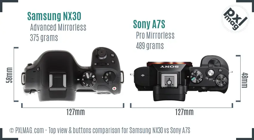 Samsung NX30 vs Sony A7S top view buttons comparison