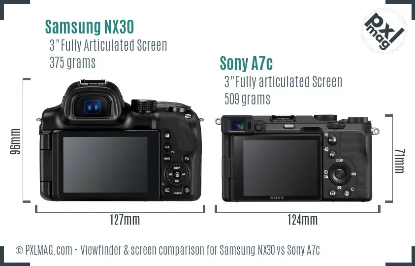 Samsung NX30 vs Sony A7c Screen and Viewfinder comparison