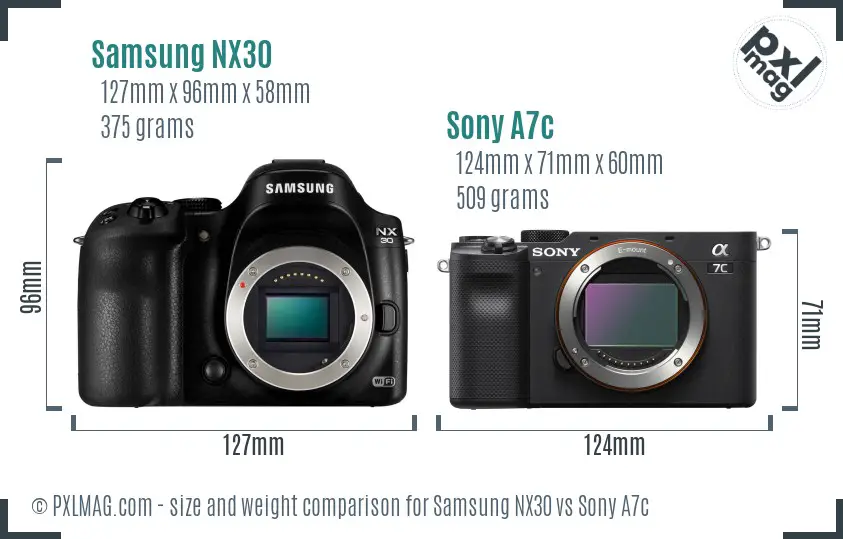 Samsung NX30 vs Sony A7c size comparison