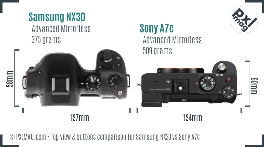 Samsung NX30 vs Sony A7c top view buttons comparison