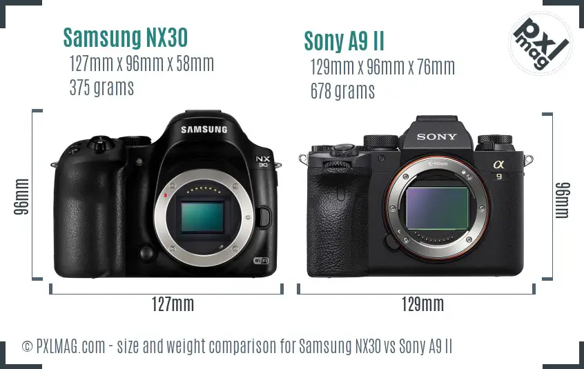 Samsung NX30 vs Sony A9 II size comparison