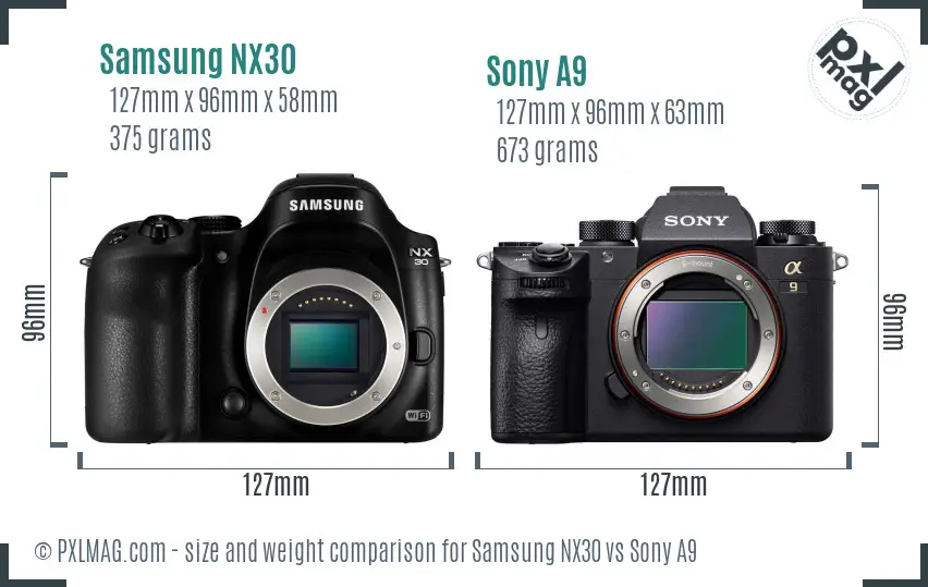 Samsung NX30 vs Sony A9 size comparison