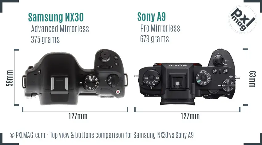 Samsung NX30 vs Sony A9 top view buttons comparison