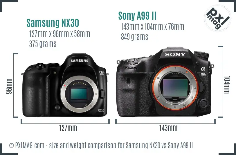 Samsung NX30 vs Sony A99 II size comparison