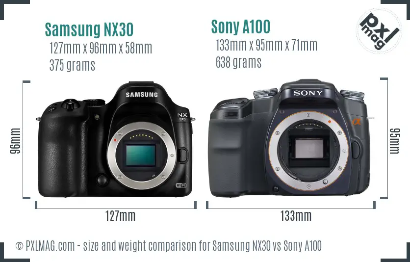Samsung NX30 vs Sony A100 size comparison