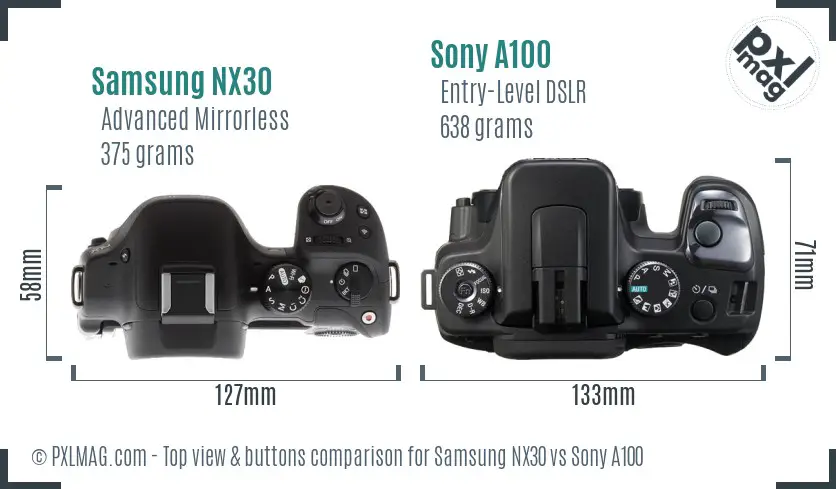 Samsung NX30 vs Sony A100 top view buttons comparison