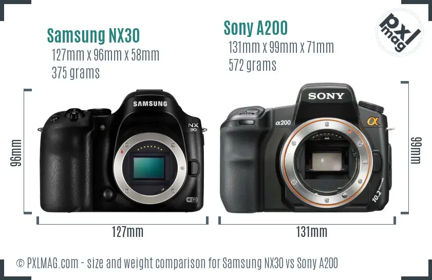 Samsung NX30 vs Sony A200 size comparison