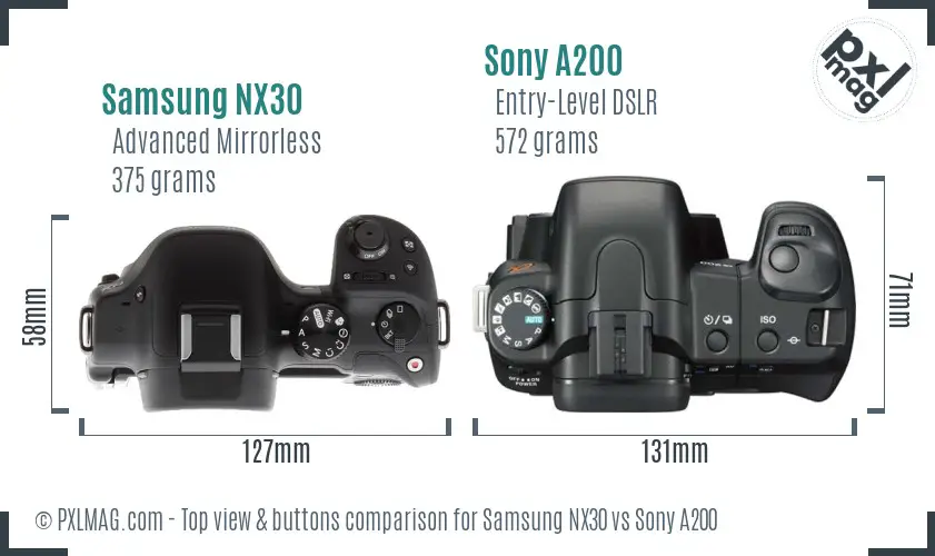 Samsung NX30 vs Sony A200 top view buttons comparison