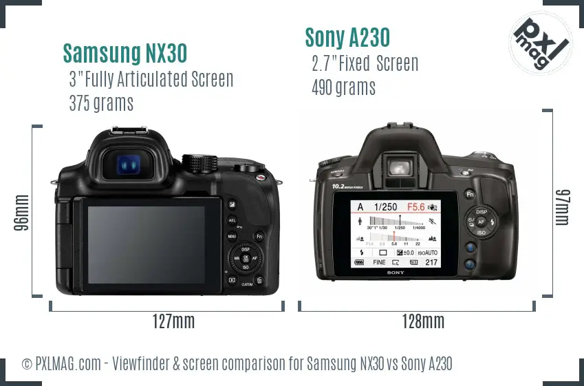 Samsung NX30 vs Sony A230 Screen and Viewfinder comparison