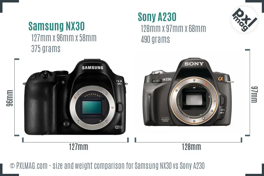 Samsung NX30 vs Sony A230 size comparison