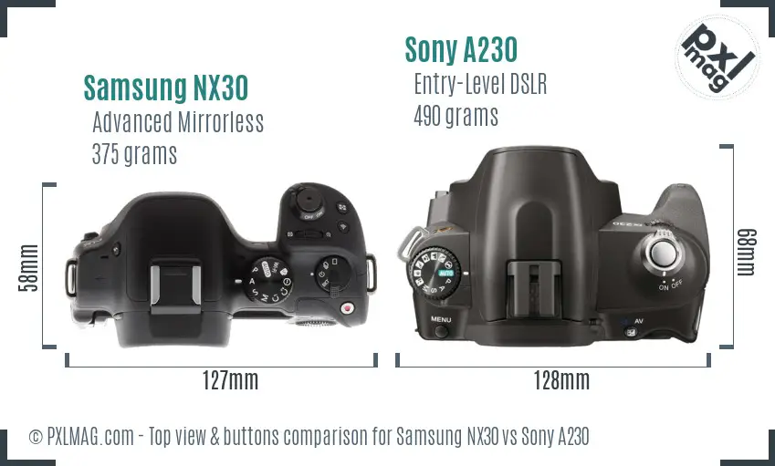 Samsung NX30 vs Sony A230 top view buttons comparison