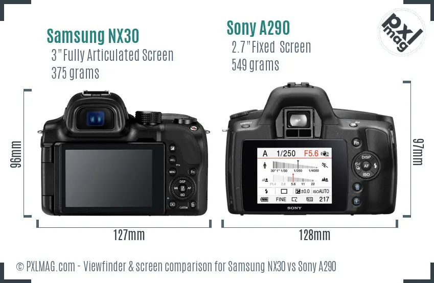 Samsung NX30 vs Sony A290 Screen and Viewfinder comparison