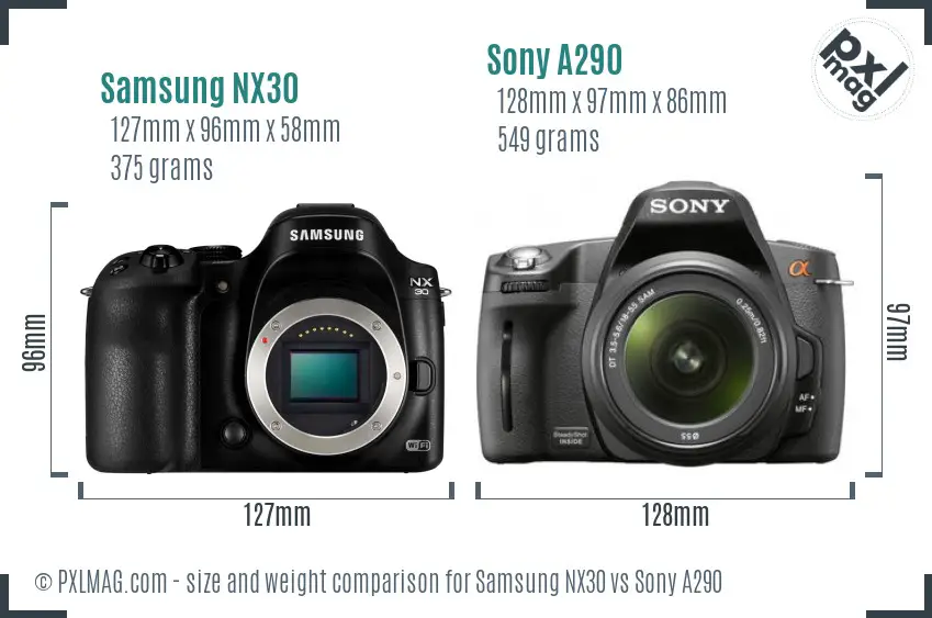 Samsung NX30 vs Sony A290 size comparison