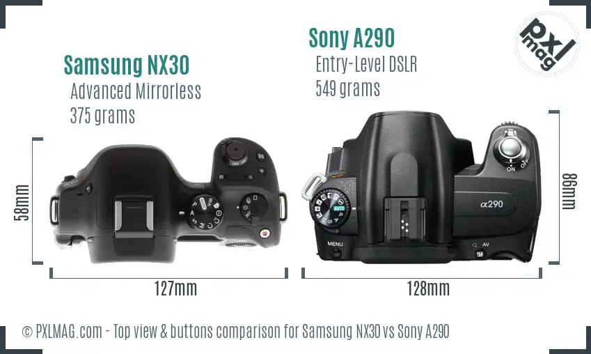 Samsung NX30 vs Sony A290 top view buttons comparison