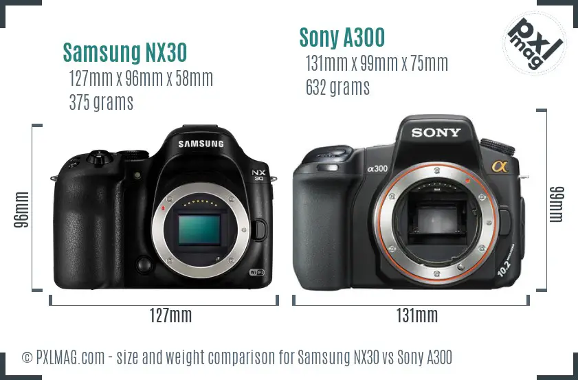 Samsung NX30 vs Sony A300 size comparison