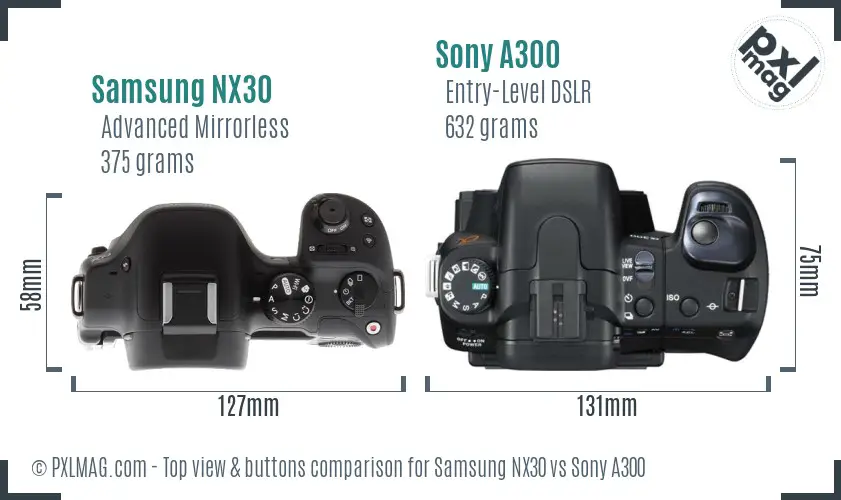 Samsung NX30 vs Sony A300 top view buttons comparison Samsung NX30 vs Sony A300 top view buttons comparison