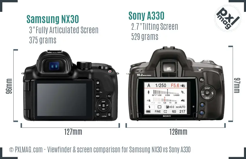 Samsung NX30 vs Sony A330 Screen and Viewfinder comparison