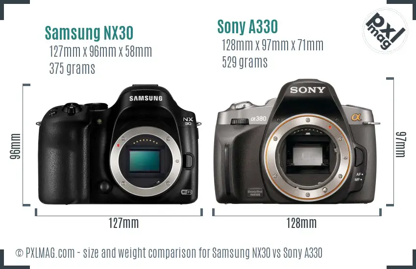Samsung NX30 vs Sony A330 size comparison