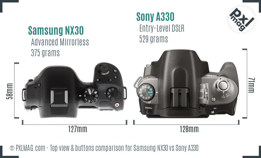 Samsung NX30 vs Sony A330 top view buttons comparison