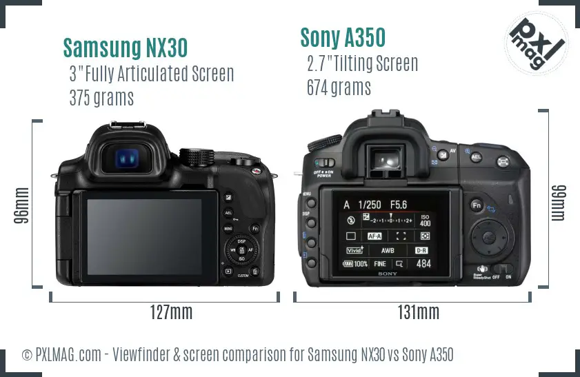 Samsung NX30 vs Sony A350 Screen and Viewfinder comparison