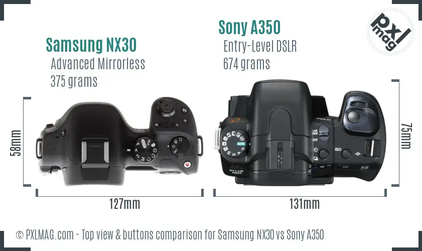 Samsung NX30 vs Sony A350 top view buttons comparison