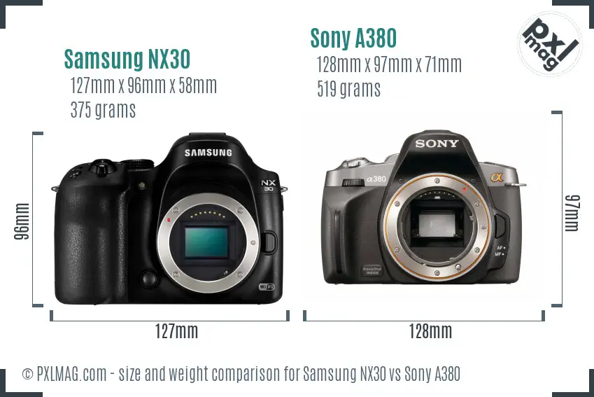 Samsung NX30 vs Sony A380 size comparison